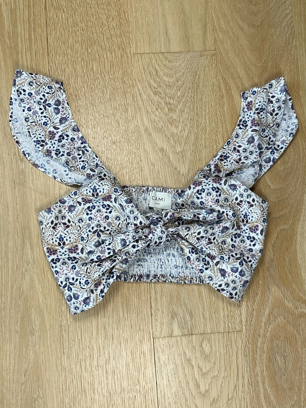 Cami NYC Romantic Cottagecore Linen Floral Tie Front Crop Top Size Small NWT!